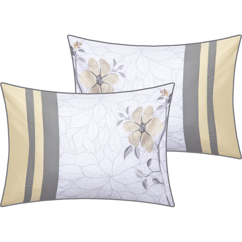 Queen Gray Microfiber Floral Embroidered Comforter Set