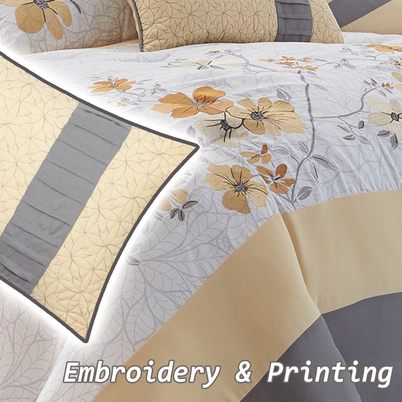 Queen Gray Microfiber Floral Embroidered Comforter Set