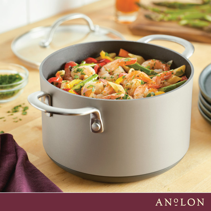 Silver Anodized Aluminum Nonstick Saucepot with Glass Lid, 4 Quart
