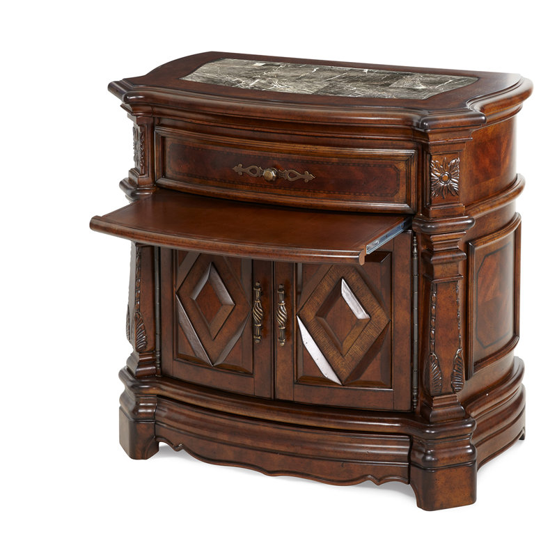 Windsor Court Vintage Brown Marble Top Nightstand