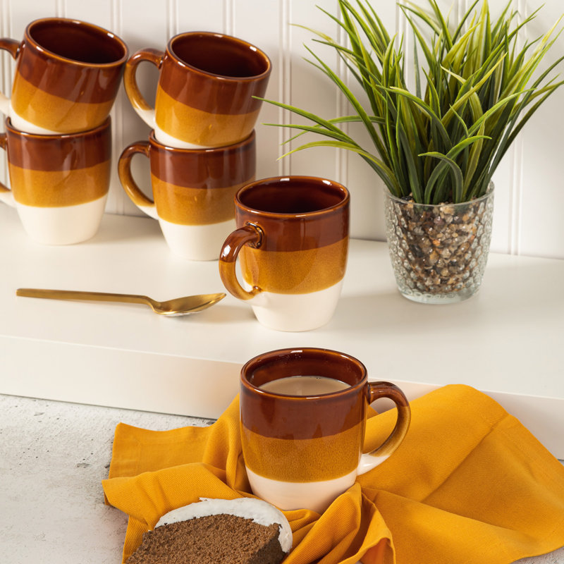 Hand-Painted Brown and White Ceramic Mug Set