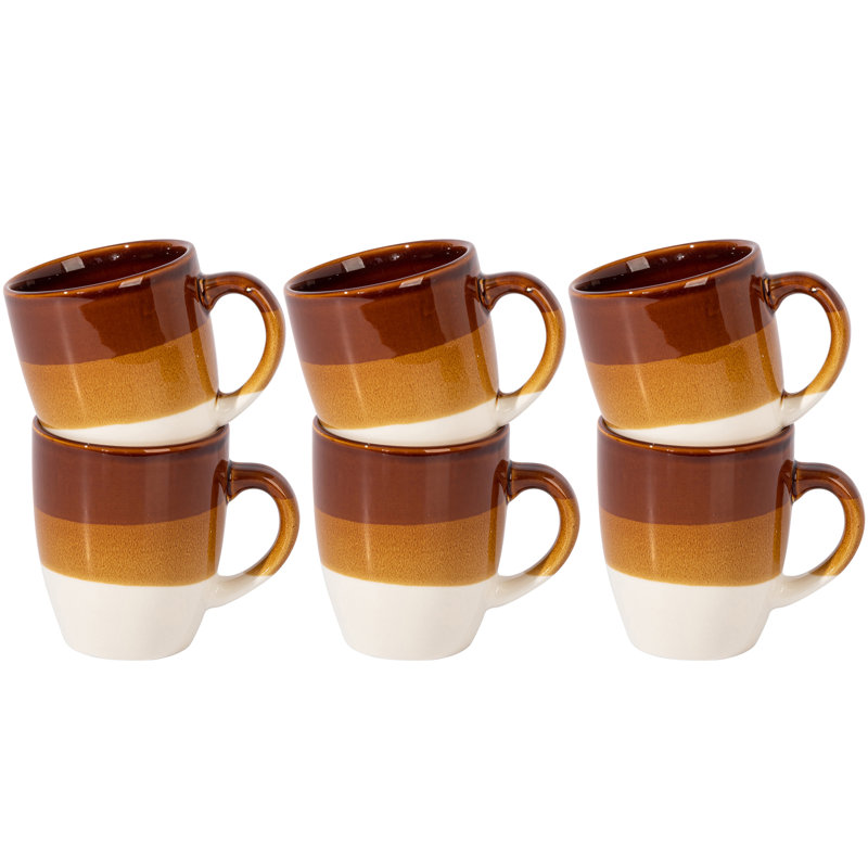 Hand-Painted Brown and White Ceramic Mug Set