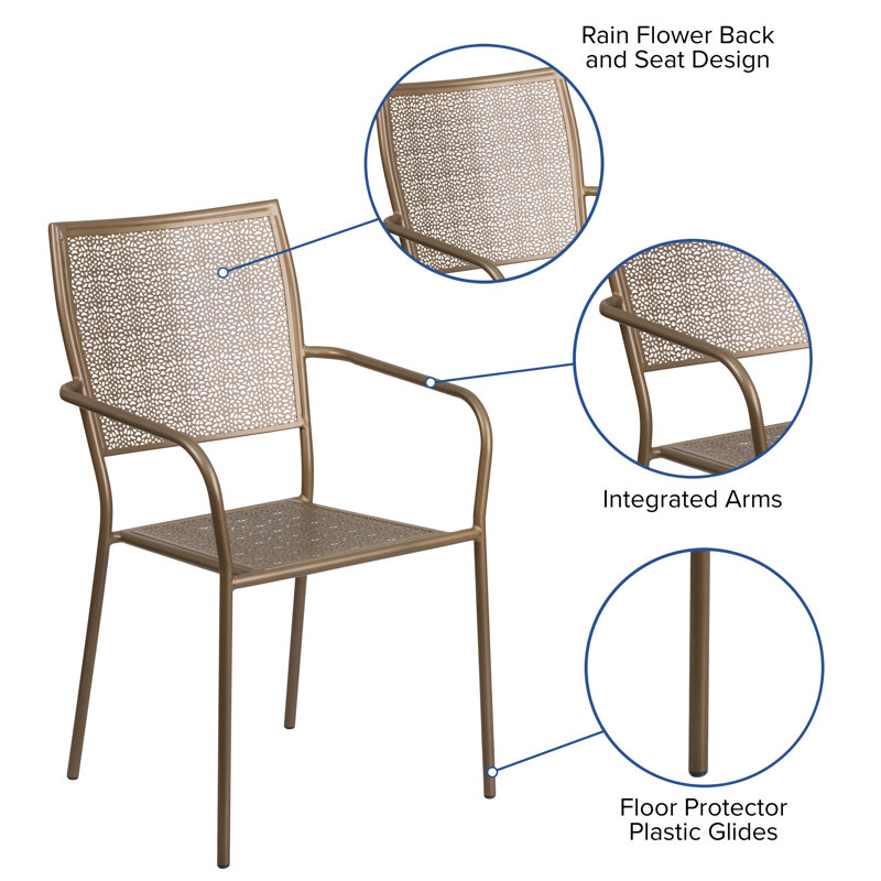 Gold Rain Flower Indoor-Outdoor Steel Stackable Patio Chair