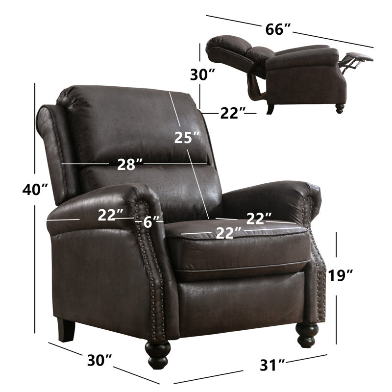 Gray Faux Leather Pushback Recliner with Rivet Decoration