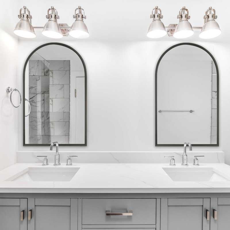 Matte Black Arched Metal Bathroom Wall Mirror