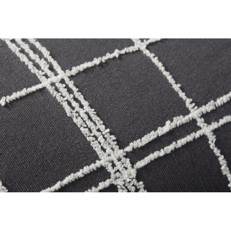 Graphite and Ivory Embroidered Lumbar Pillow with Down Insert