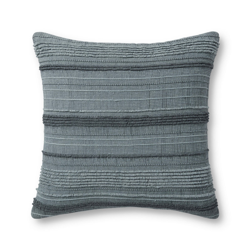 Jean Stoffer x Loloi Blue Embroidered Cotton Blend Square Throw Pillow