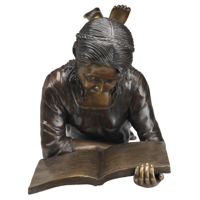 Bronze Young Scholar Reading Girl Garden Statue