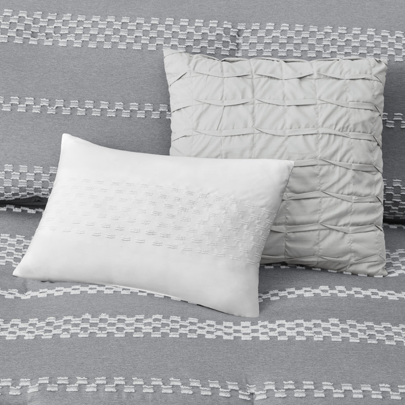 Gray Full Microfiber Jacquard Comforter Set with Shams