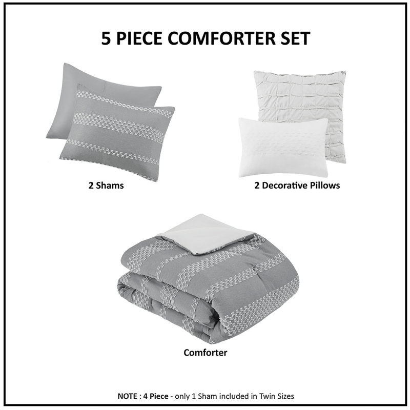 Gray Full Microfiber Jacquard Comforter Set with Shams