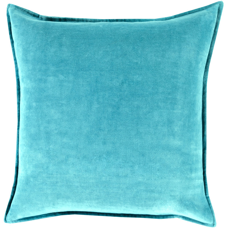 Aqua 18'' Square Cotton Throw Pillow with Flanged Edges