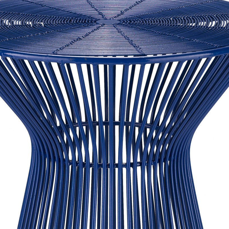Dark Blue Metal Pedestal Round End Table