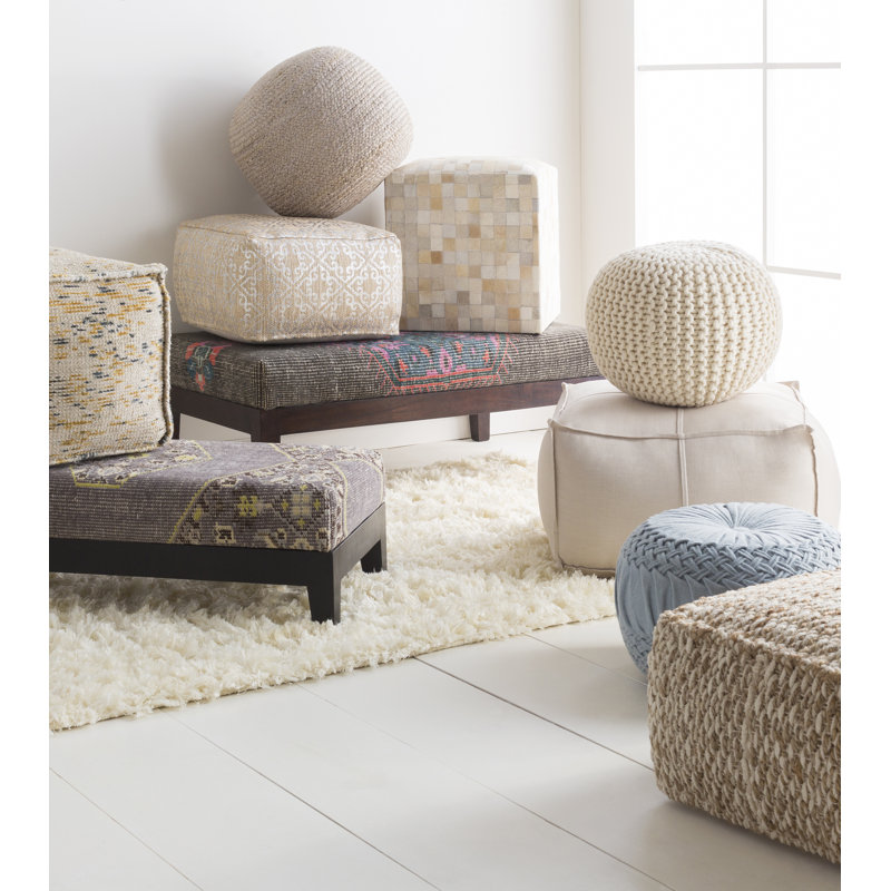 Tropics Handwoven Jute Round Pouf in Multiple Colors