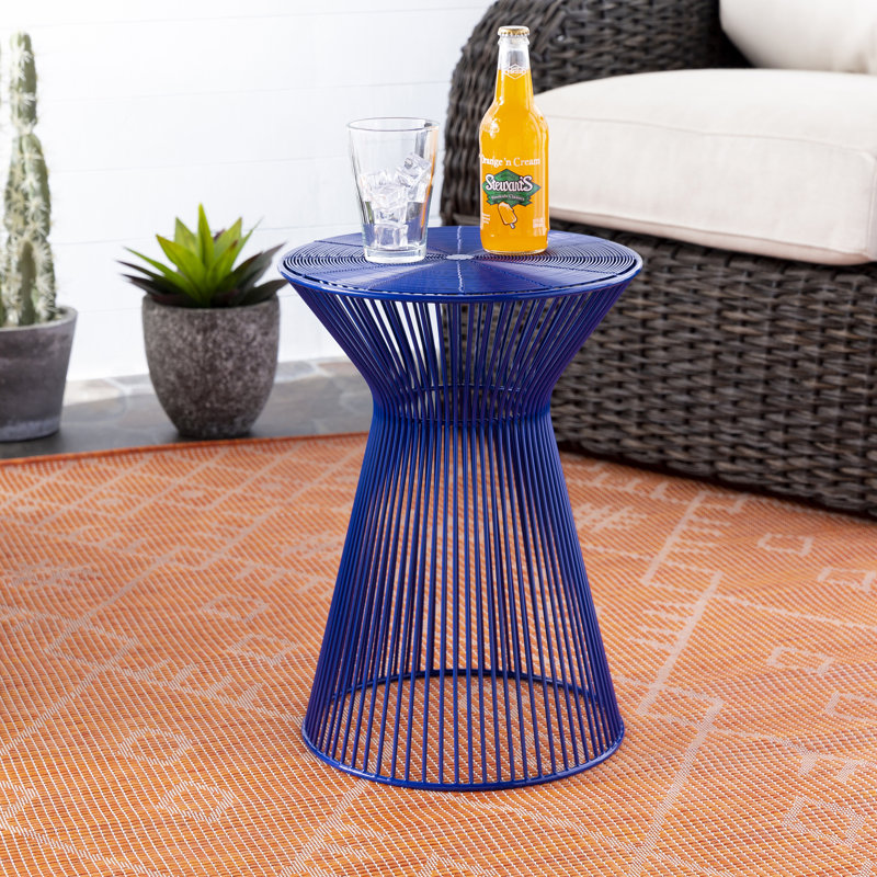 Dark Blue Metal Pedestal Round End Table