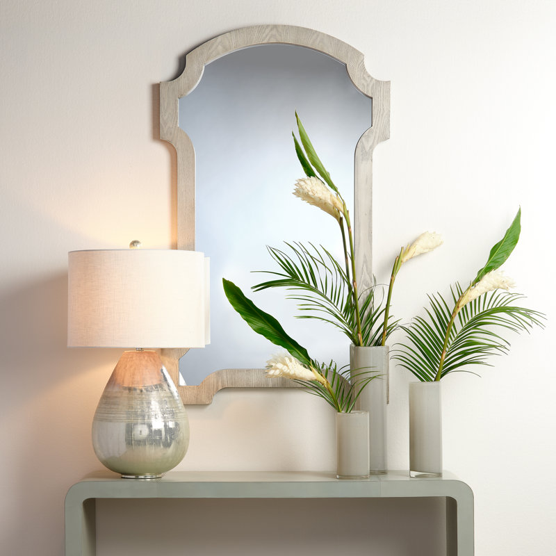 Damsel Etched Mercury Glass Table Lamp with Off-White Linen Shade
