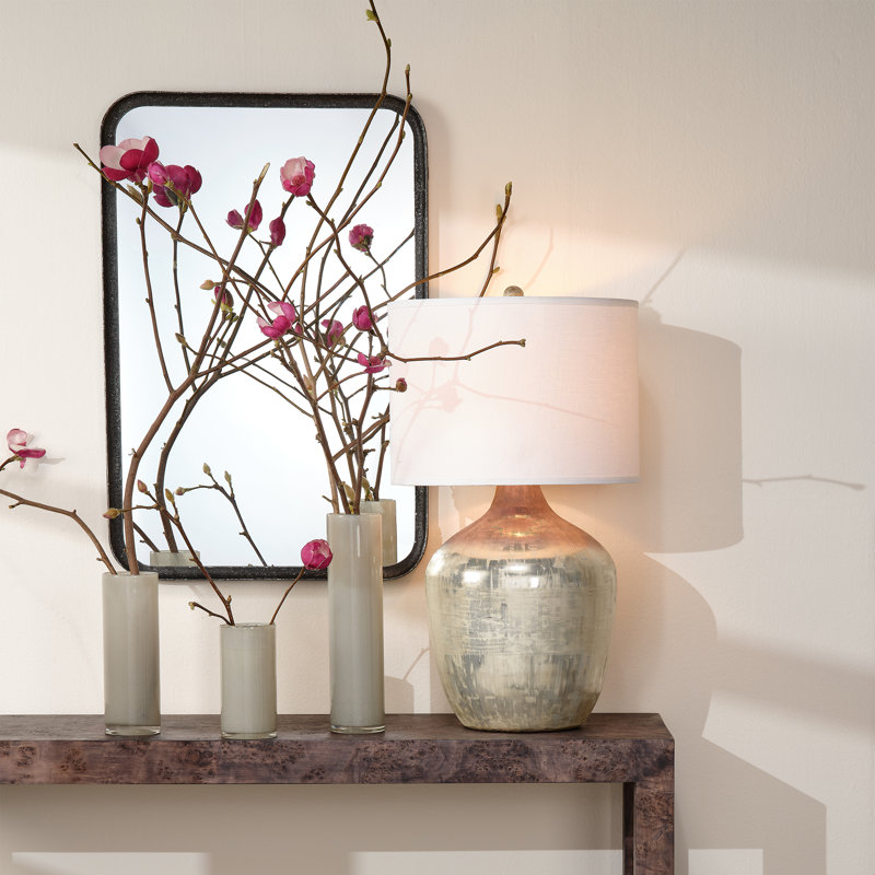 Etched Mercury Glass Table Lamp with White Linen Shade