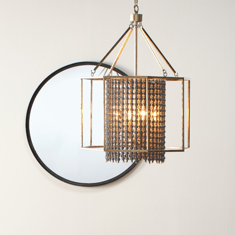 Industrial Black Iron Round Accent Mirror