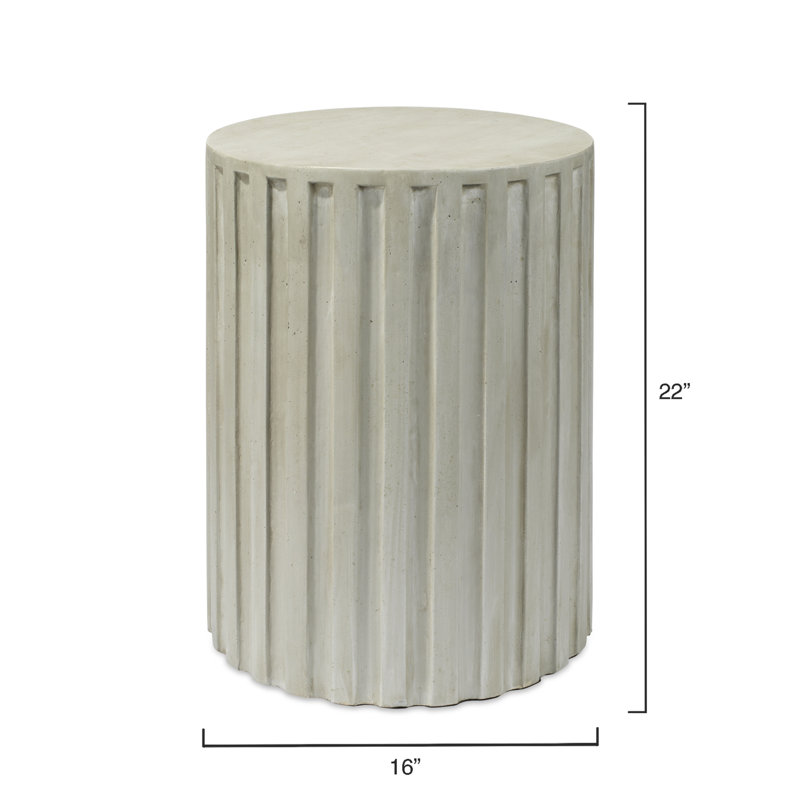 Coastal Cream Drum-Shaped Cement Side Table with Fluted Edges
