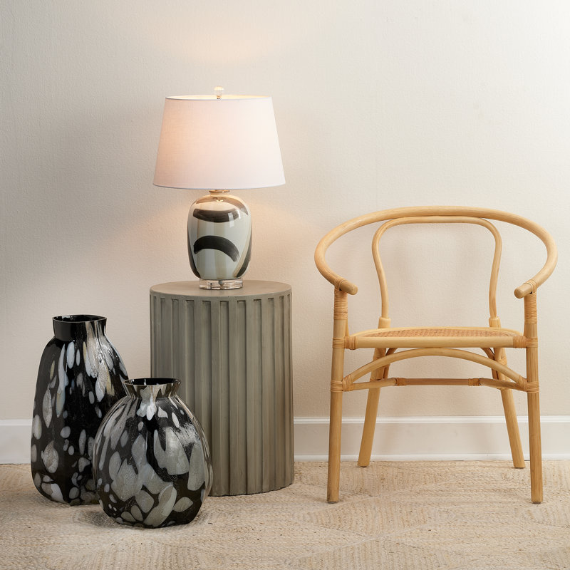 Coastal Cream Drum-Shaped Cement Side Table with Fluted Edges