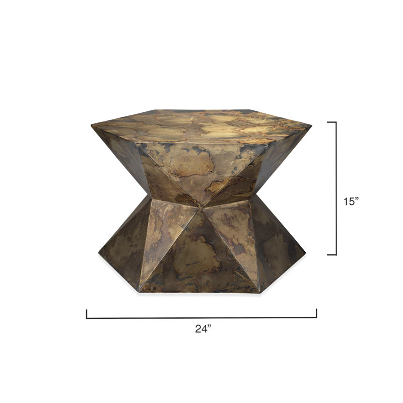 Small Multi-Color Brass Hexagon Faceted Side Table