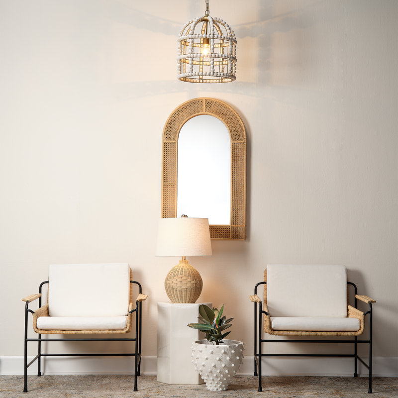 Coastal Contemporary White Rattan and Metal Accent Chair