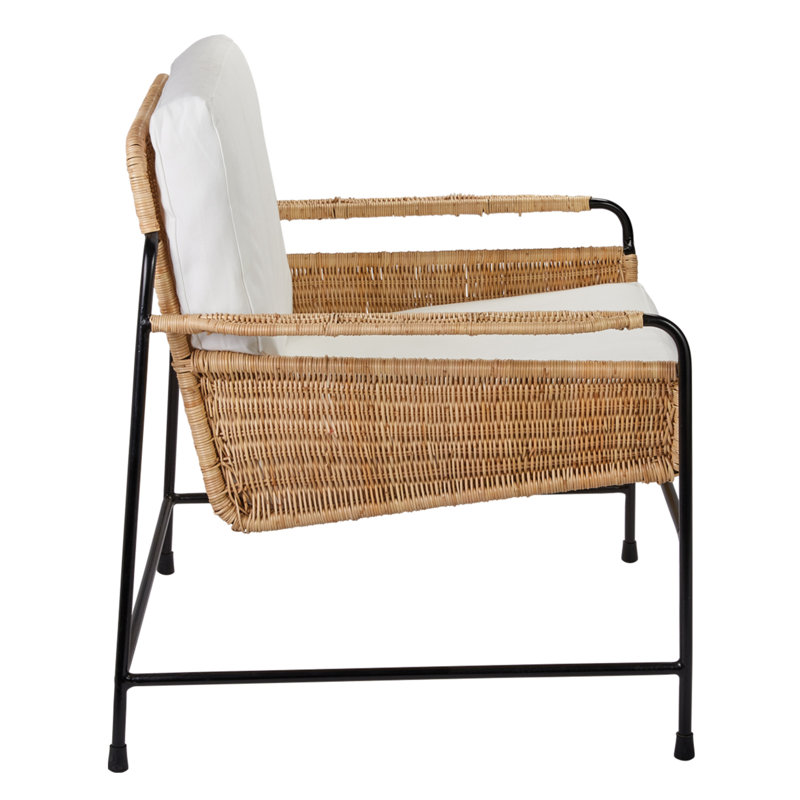 Coastal Contemporary White Rattan and Metal Accent Chair