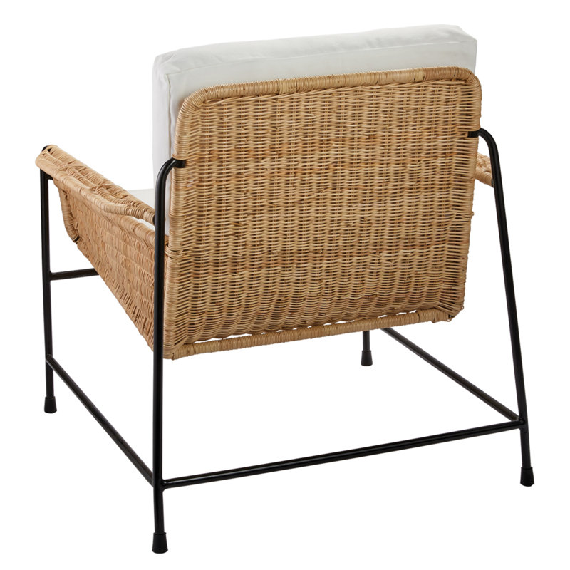Coastal Contemporary White Rattan and Metal Accent Chair