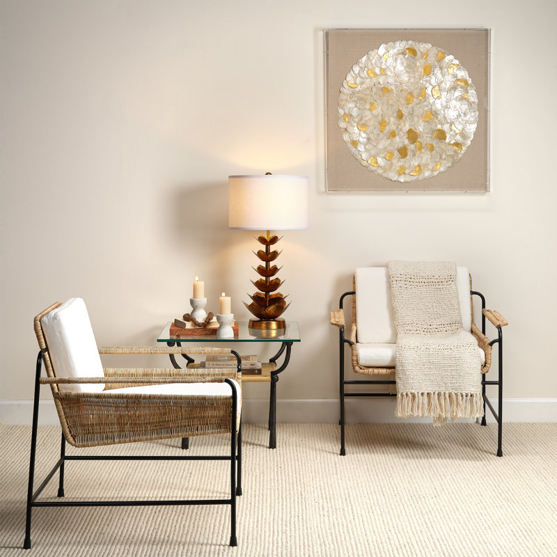 Coastal Contemporary White Rattan and Metal Accent Chair