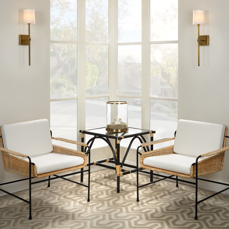 Coastal Contemporary White Rattan and Metal Accent Chair