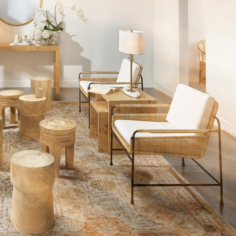 Coastal Contemporary White Rattan and Metal Accent Chair