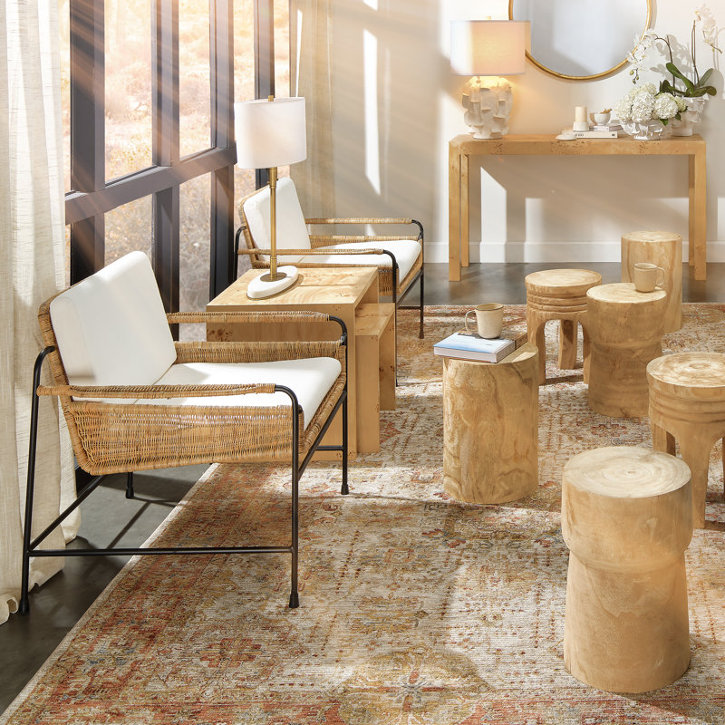 Coastal Contemporary White Rattan and Metal Accent Chair