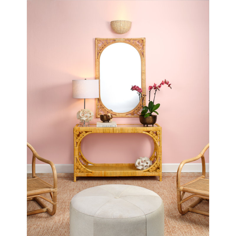 Sophisticated Tropical Rattan Console with Tempered Glass Top