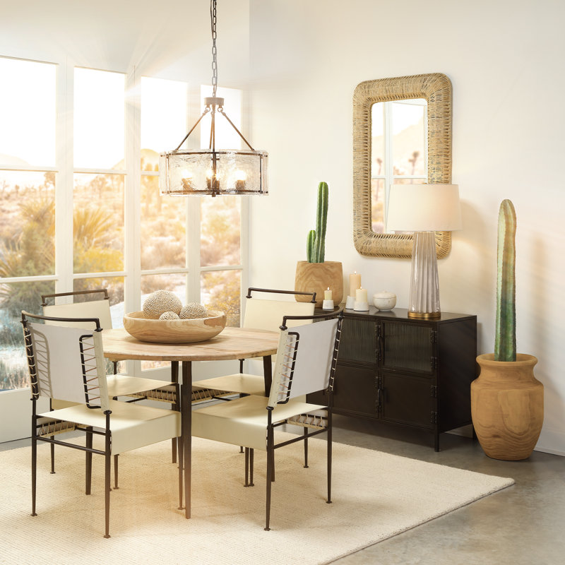 Off-White Leather and Metal Upholstered Side Chair