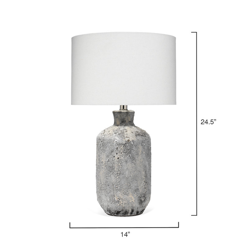 Gray Ceramic Table Lamp with Cream Drum Shade