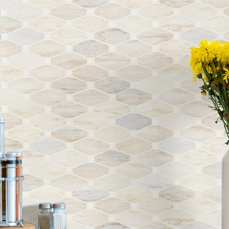 Angora Beige and Gray Polished Marble Mosaic Tile