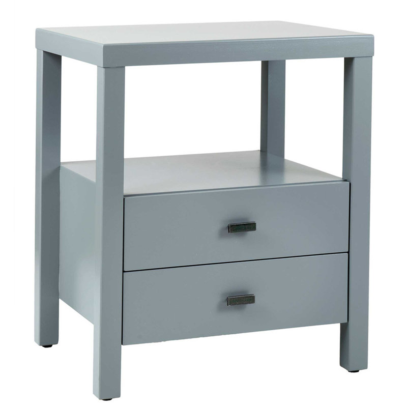 Easton Modern Gray Acacia Wood 2-Drawer Nightstand