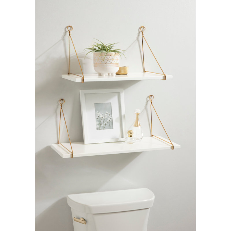 Vista White and Gold Floating Wood Accent Shelf Set