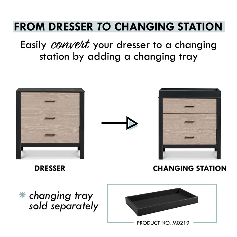 Modern Farmhouse Black and Coastwood 3-Drawer Nursery Dresser