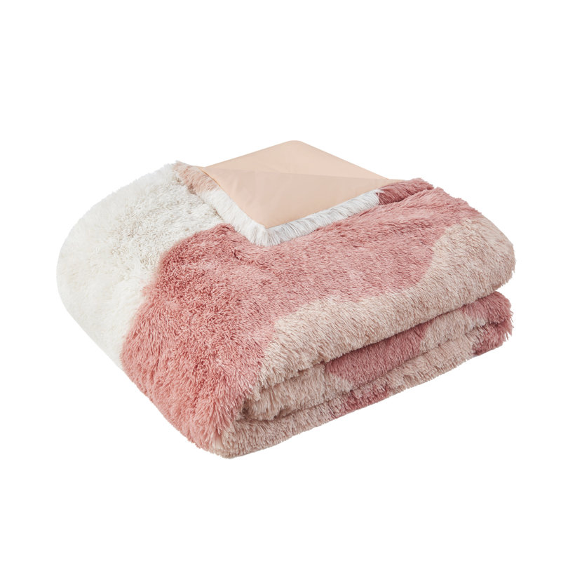 Blush Multi Faux Fur Full Comforter Set with Shams