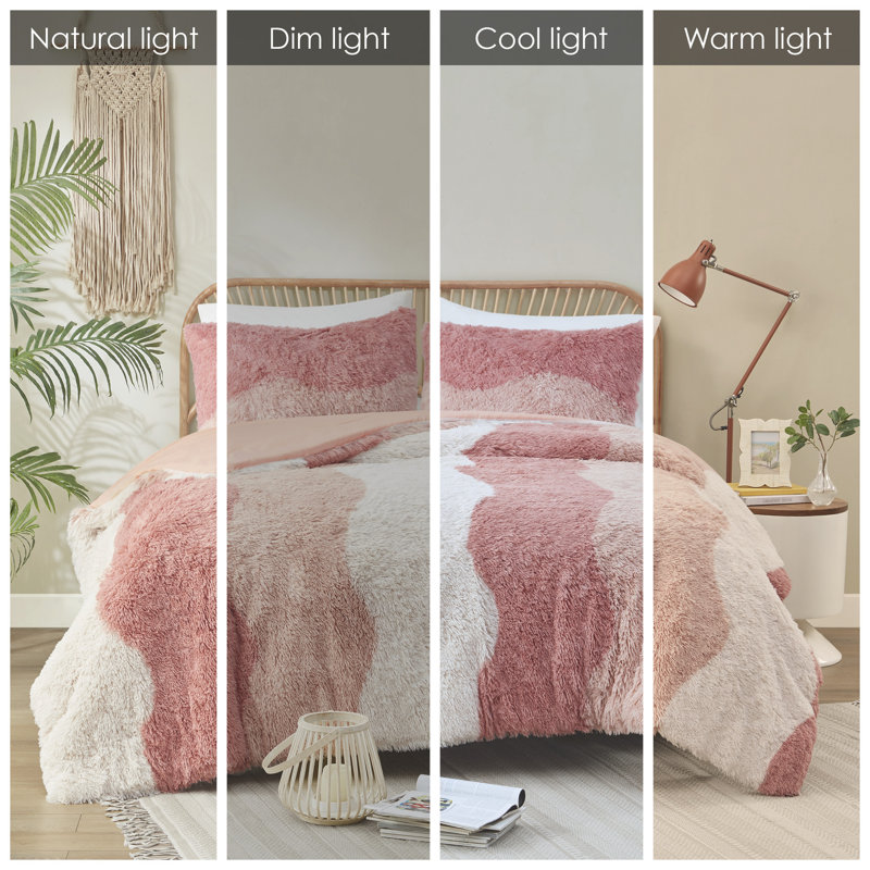 Blush Multi Faux Fur Full Comforter Set with Shams