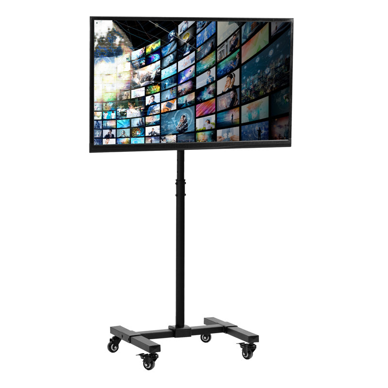 Adjustable Black Mobile TV Cart with Locking Wheels for 13''-50'' Screens