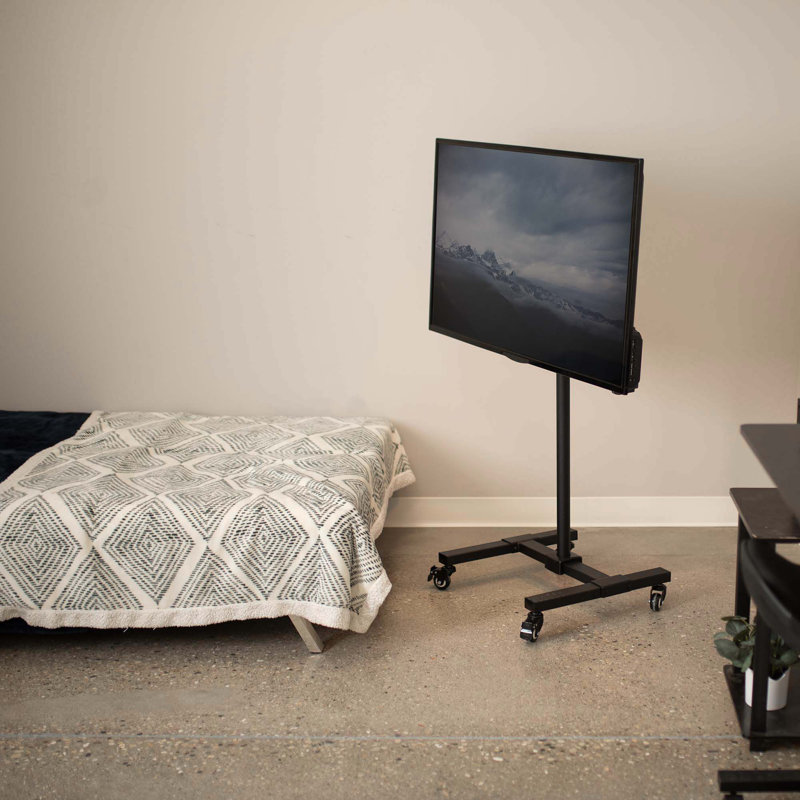 Adjustable Black Mobile TV Cart with Locking Wheels for 13''-50'' Screens
