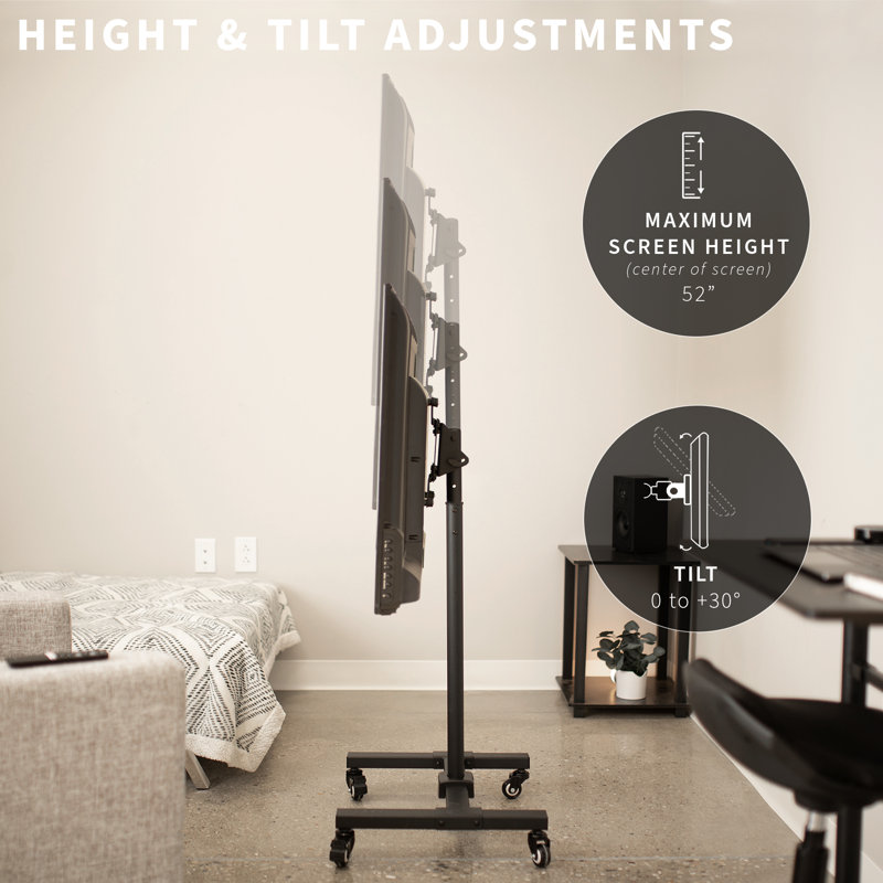 Adjustable Black Mobile TV Cart with Locking Wheels for 13''-50'' Screens
