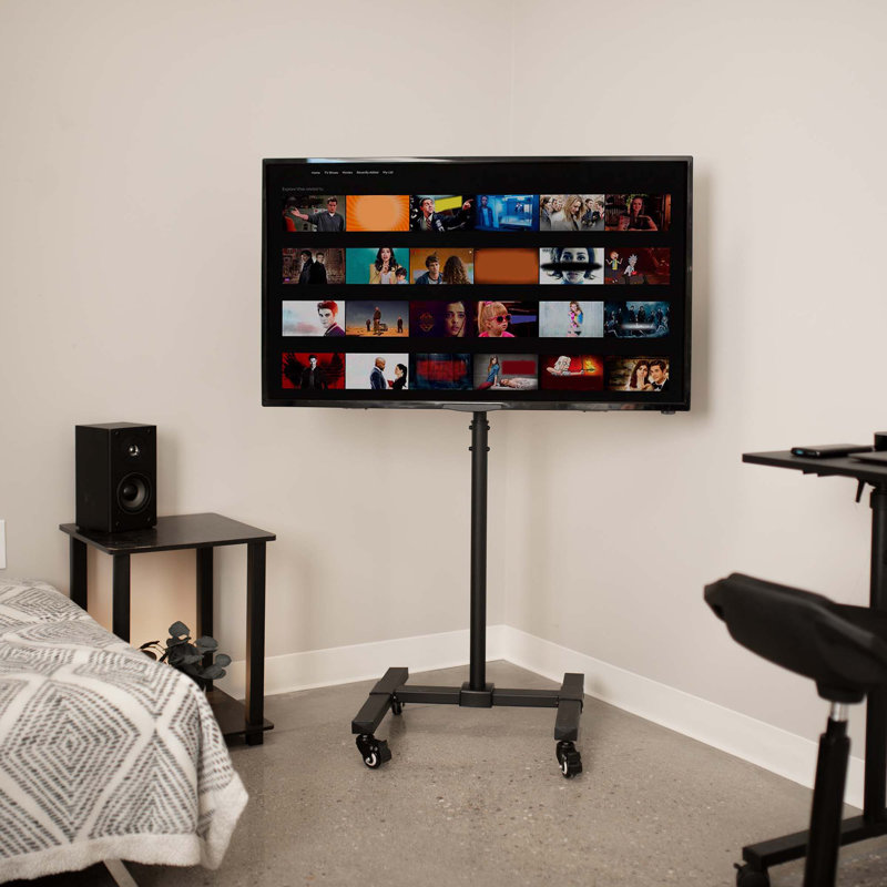 Adjustable Black Mobile TV Cart with Locking Wheels for 13''-50'' Screens