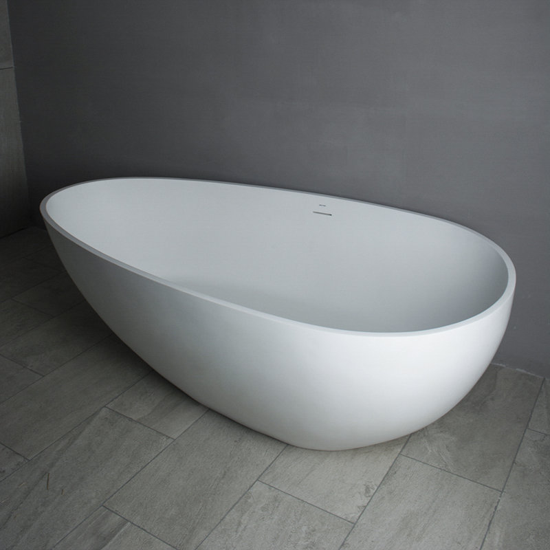 Matte White 67'' Solid Surface Freestanding Oval Bathtub