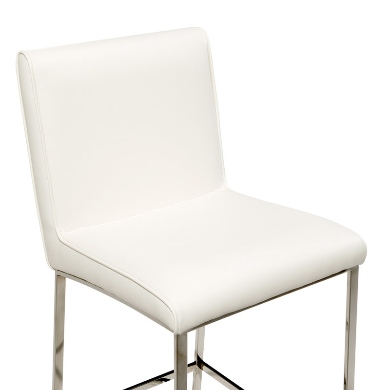 Sleek Chrome 32.5'' Counter Stool with Glossy White Vinyl Upholstery