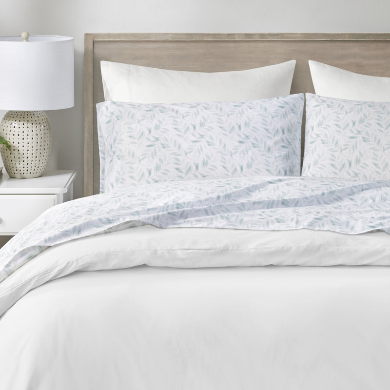 Queen Green Leaves Cotton Percale Sheet Set