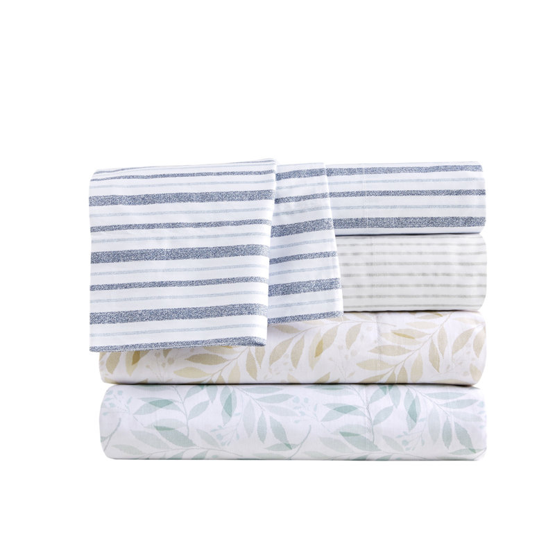 Queen Blue Stripe Cotton Percale Sheet Set