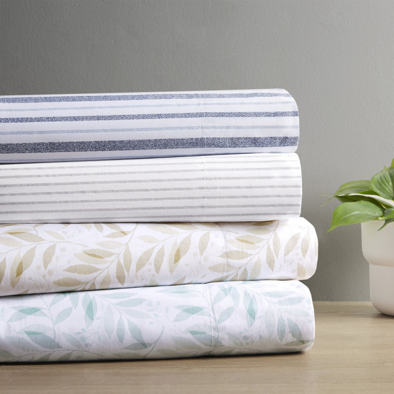 Queen Blue Stripe Cotton Percale Sheet Set