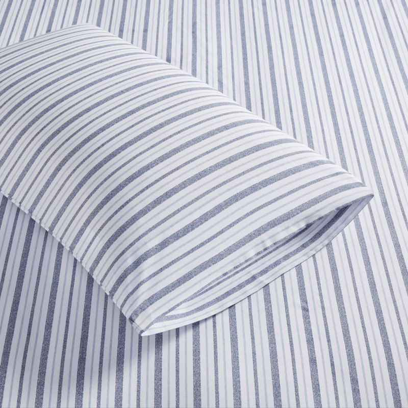 Queen Blue Stripe Cotton Percale Sheet Set